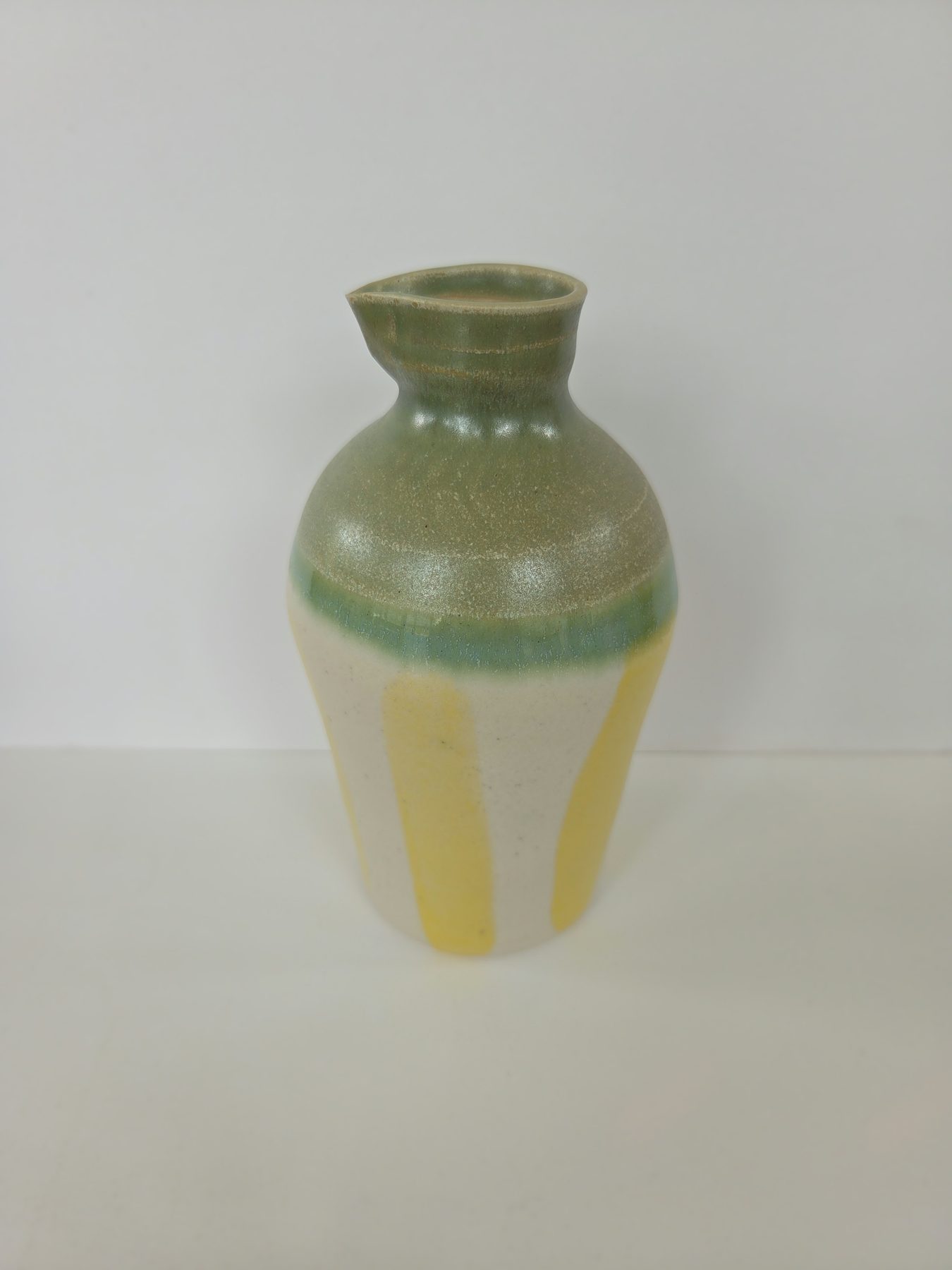 Vase, White and green, yellow stripe