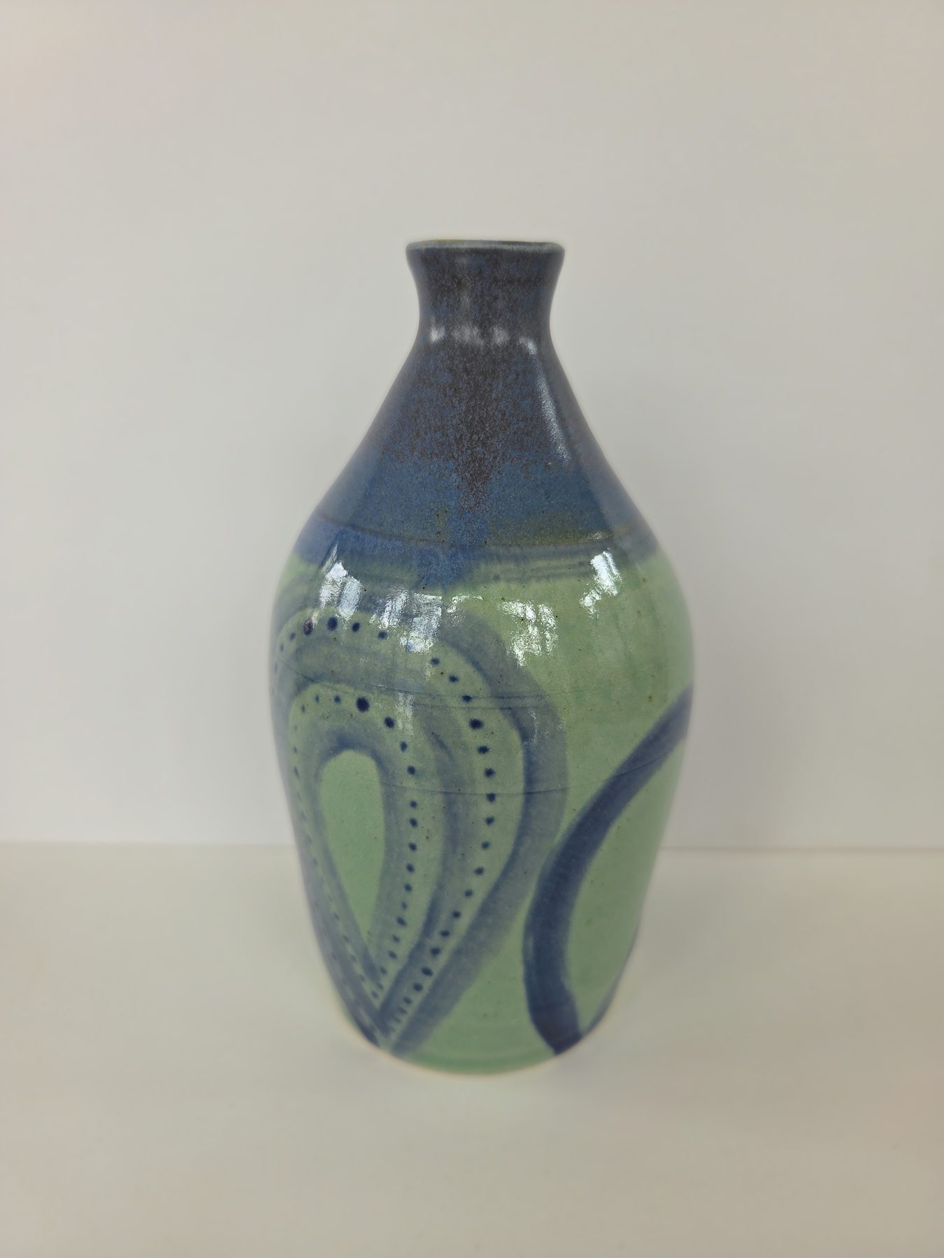 Vase, Green, blue decoration