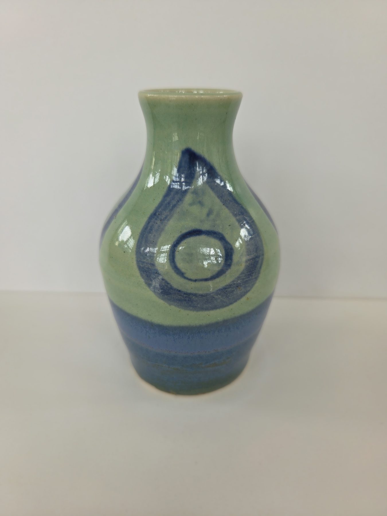 Vase, Green, blue decoration