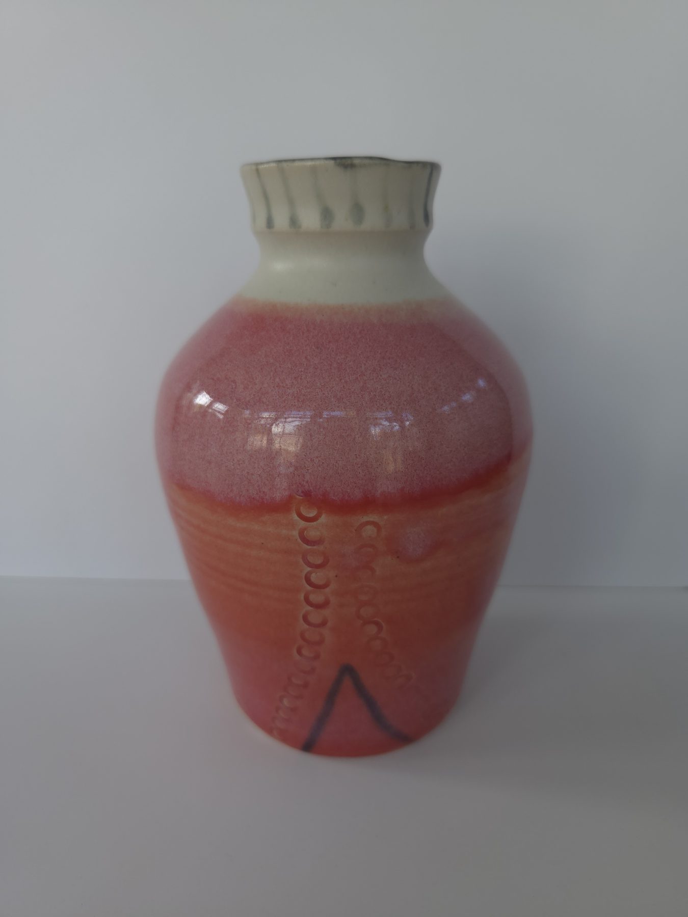 Vase, White and pink, black decoration