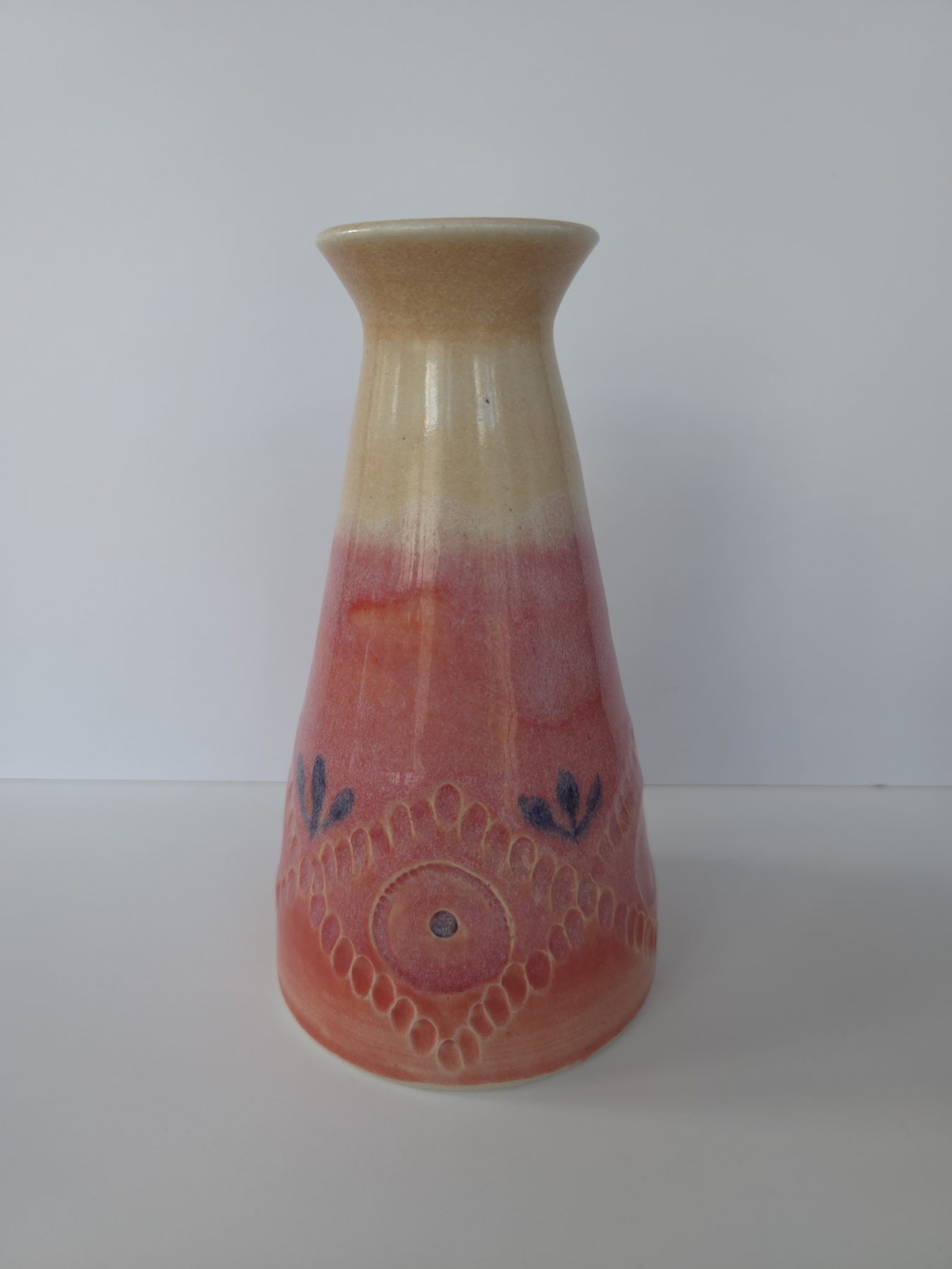 Vase, Coral and pink, black decoration