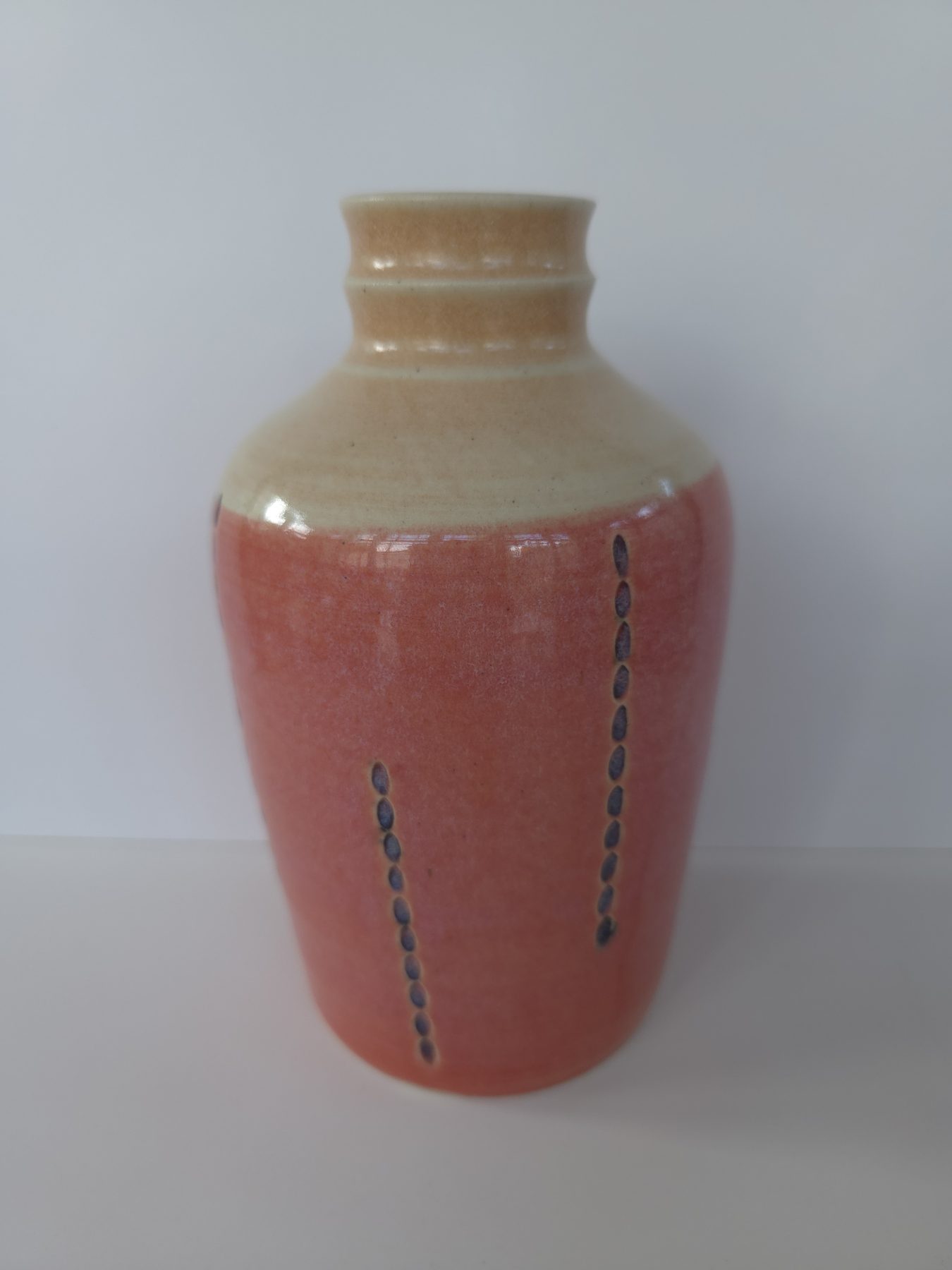 Vase, Coral and pink, black decoration