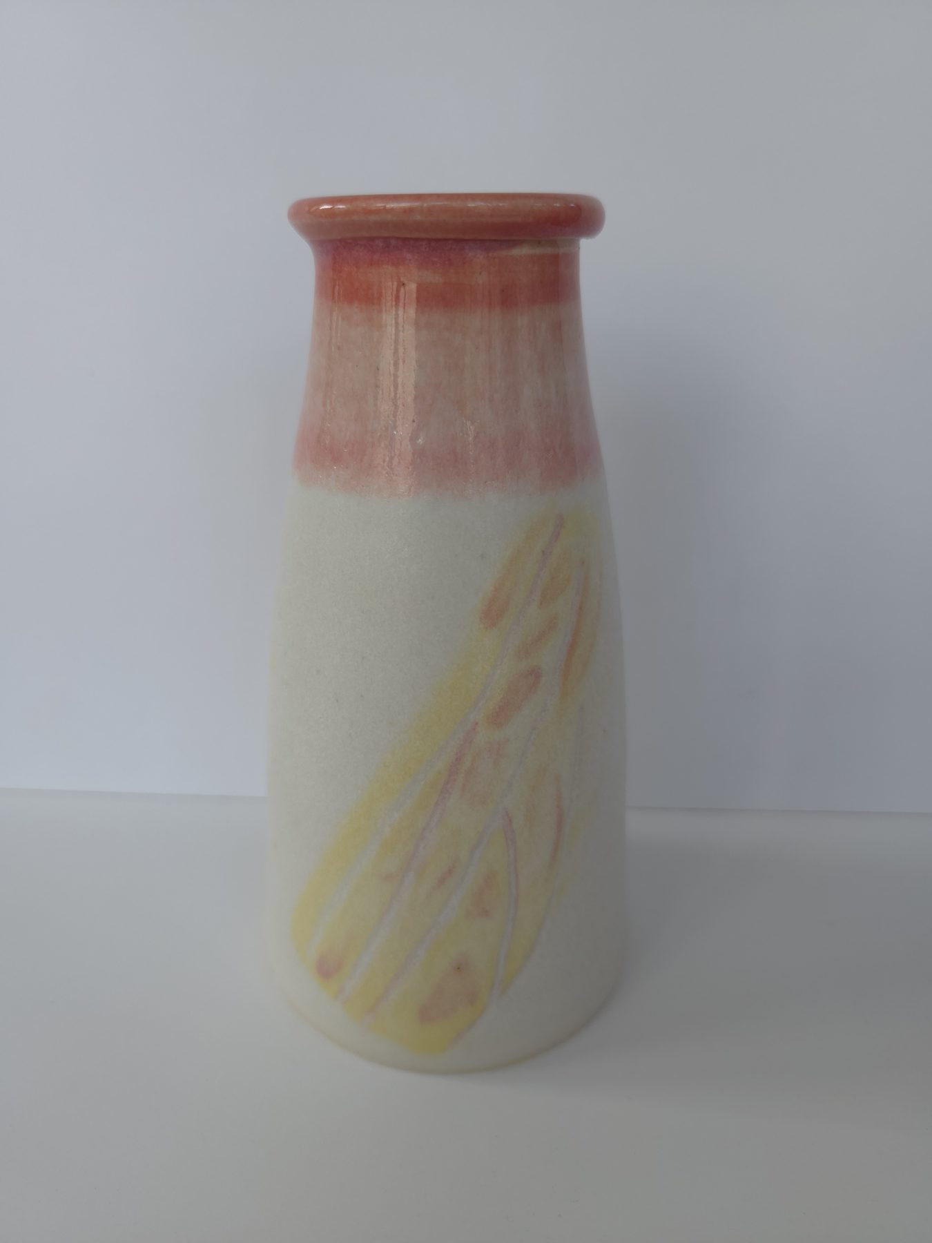 Vase, White and pink, yellow and pale pink decoration