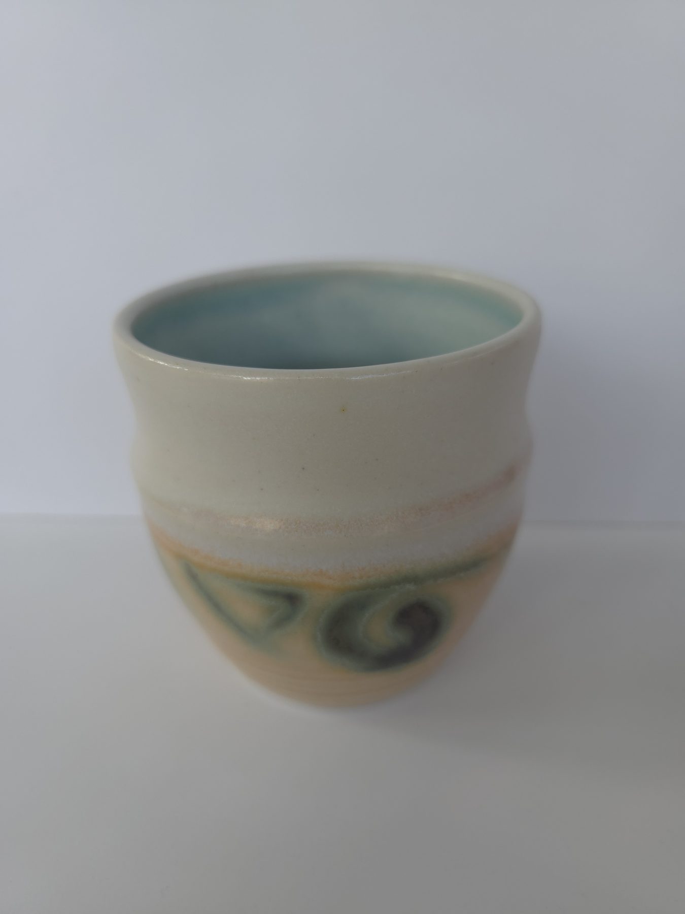 Tumbler, Celadon, white and coral, green decoration