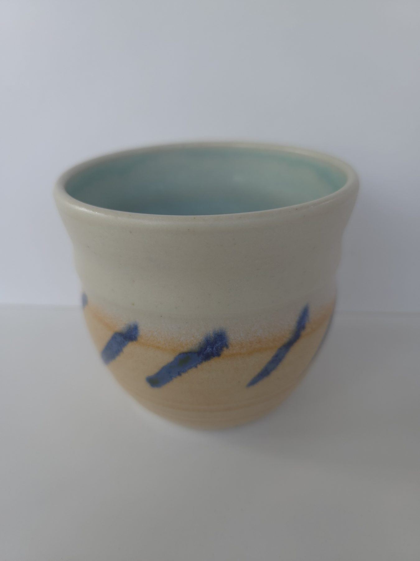 Tumbler, Celadon, white and coral, blue decoration