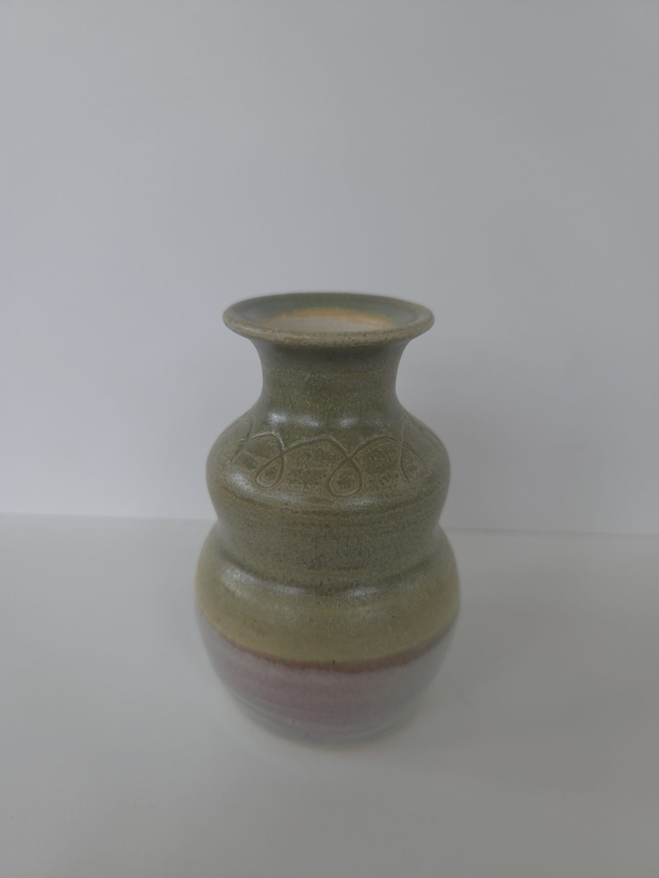 Bud vase, Green, celadon with plum flush