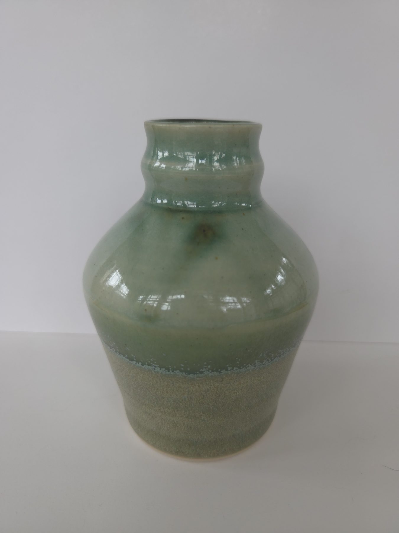 Vase, Two-tone green, copper decoration